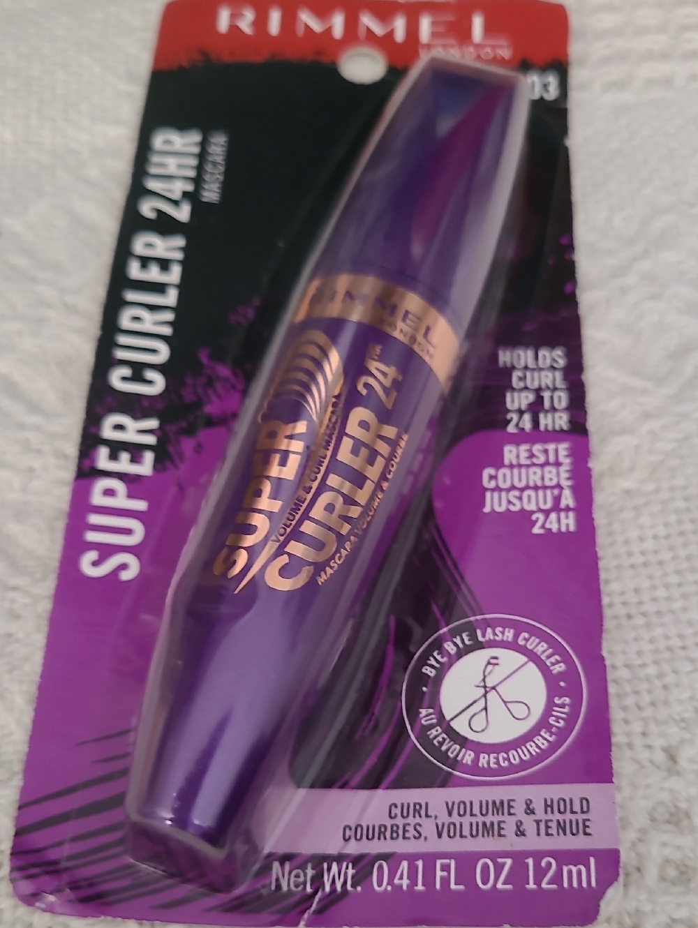 Rimmel London Super Curler 24HR Mascara EXTREME BLACK — Purple with Gold Accents